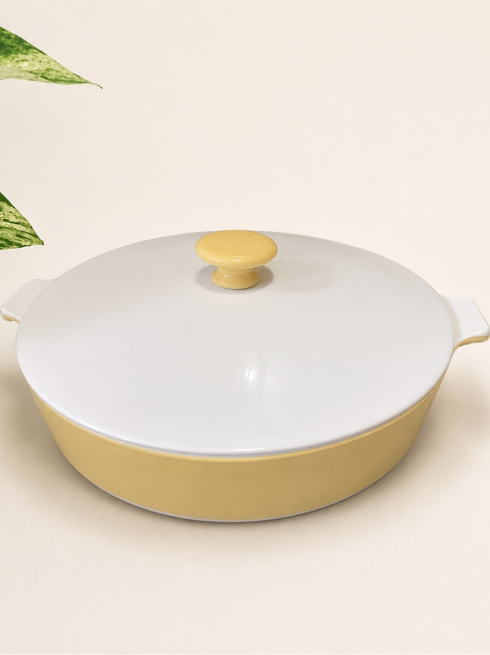 Cream and Yellow Covered Casserole Dish - Corningware